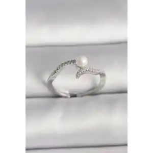 Pirinç Gümüş Renk Zirkon Taşlı Ayarlanabilir Yüzük