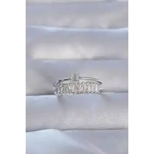 Pirinç Gümüş Renk Zirkon Taşlı Baget Su Yolu Model Ayarlanabilir Yüzük