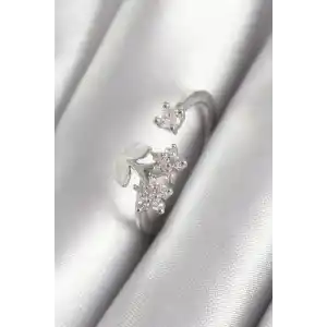 Pirinç Gümüş Renk Zirkon Taşlı Çiçek Model Kadın Yüzük