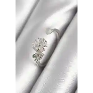 Pirinç Gümüş Renk Zirkon Taşlı Çiçek Model Kadın Yüzük