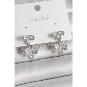 Pirinç Gümüş Renk Zirkon Taşlı Damla Model Kadın Küpe