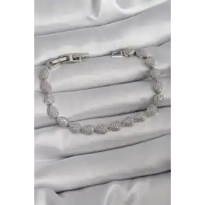 Pirinç Gümüş Renk Zirkon Taşlı Damla Model VIP Seri Kadın Bileklik
