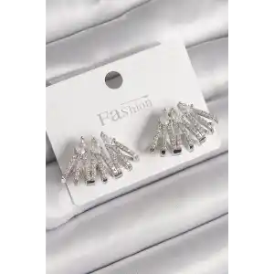 Pirinç Gümüş Renk Zirkon Taşlı Deniz Kabuğu Model Kadın Küpe