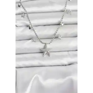 Pirinç Gümüş Renk Zirkon Taşlı Deniz Yıldızı Model Kadın Kolye
