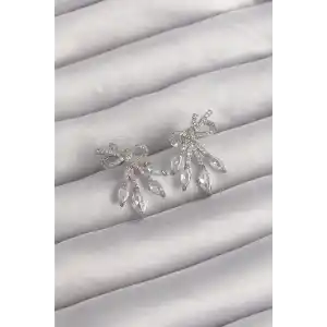 Pirinç Gümüş Renk Zirkon Taşlı Fiyonk Küpe