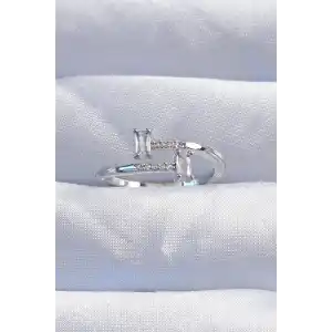 Pirinç Gümüş Renk Zirkon Taşlı Geometrik Ayarlanabilir Yüzük