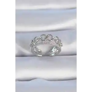 Pirinç Gümüş Renk Zirkon Taşlı İnci Detay Kadın Yüzük