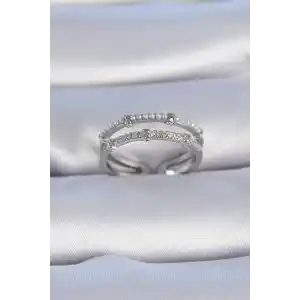 Pirinç Gümüş Renk Zirkon Taşlı İnci Detay Kadın Yüzük