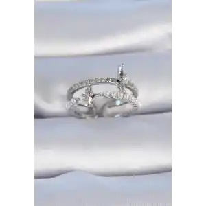 Pirinç Gümüş Renk Zirkon Taşlı İnci Detay Kutup Yıldızı Model Kadın Yüzük