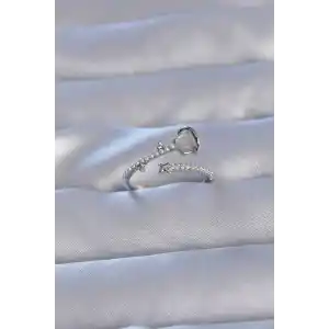 Pirinç Gümüş Renk Zirkon Taşlı İncili Satürn Model Ayarlanabilir Yüzük