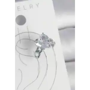 Pirinç Gümüş Renk Zirkon Taşlı Kalp Model Kadın Kıkırdak Küpe