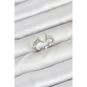 Pirinç Gümüş Renk Zirkon Taşlı Kalpli Kadın Yüzük