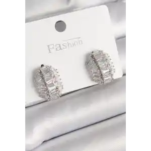 Pirinç Gümüş Renk Zirkon Taşlı Kaplumbağa Kabuğu Model Kadın Küpe