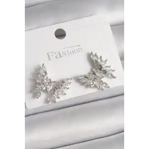 Pirinç Gümüş Renk Zirkon Taşlı Kelebek Model Kadın Küpe