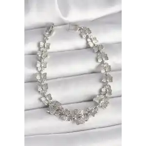 Pirinç Gümüş Renk Zirkon Taşlı Kelebek Model Zincir Kadın Bileklik