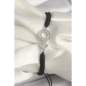 Pirinç Gümüş Renk Zirkon Taşlı Mars Figür Asansörlü Makrome Model Kadın Bileklik