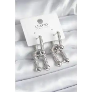 Pirinç Gümüş Renk Zirkon Taşlı Model VIP Seri Kadın Küpe