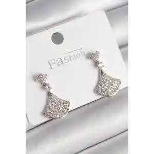 Pirinç Gümüş Renk Zirkon Taşlı Motif Model Kadın Küpe