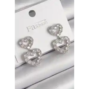 Pirinç Gümüş Renk Zirkon Taşlı Sallantı Kalp Model Kadın Küpe