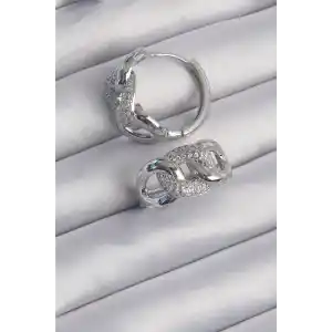 Pirinç Gümüş Renk Zirkon Taşlı Samanyolu Küpe