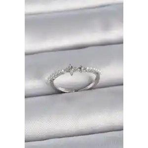 Pirinç Gümüş Renk Zirkon Taşlı Sıralı İnci Ayarlanabilir Model Kadın Yüzük