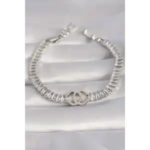 Pirinç Gümüş Renk Zirkon Taşlı Su Yolu Model VIP Seri Kadın Bileklik