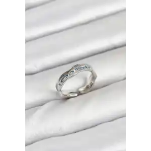 Pirinç Gümüş Renk Zirkon Taşlı Vintage Kadın Yüzük