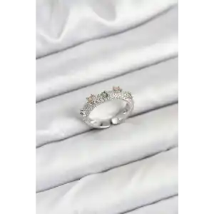 Pirinç Gümüş Renk Zirkon Taşlı Vintage Kadın Yüzük