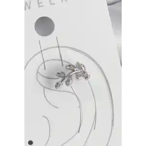 Pirinç Gümüş Renk Zirkon Taşlı Yaprak Model Kıkırdak Kadın Küpe