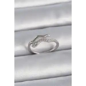 Pirinç Gümüş Renk Zirkon Taşlı Yılan Ayarlanabilir Model Kadın Yüzük