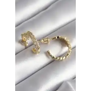 Pirinç Gümüş Renk Zirkon Taşlı Yılan Model Kadın Küpe