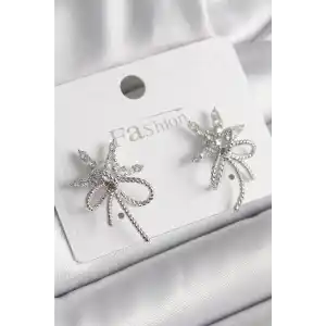 Pirinç Gümüş Renk Zirkon Taşlı Yıldız Düğüm Model Kadın Küpe