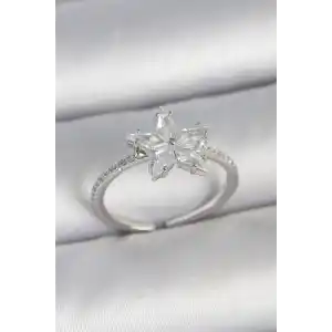 Pirinç Gümüş Renk Zirkon Taşlı Yıldız Model Ayarlanabilir Kadın Yüzük