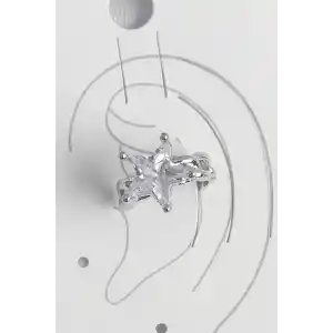 Pirinç Gümüş Renk Zirkon Taşlı Yıldız Model Kadın Kıkırdak Küpe