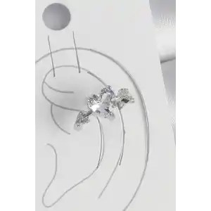 Pirinç Gümüş Renk Zirkon Taşlı Yıldız Model Kadın Kıkırdak Küpe