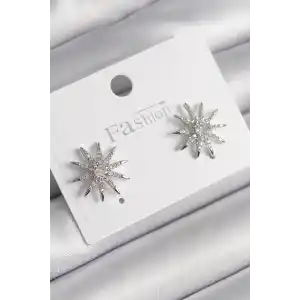 Pirinç Gümüş Renk Zirkon Taşlı Yıldız Model Kadın Küpe