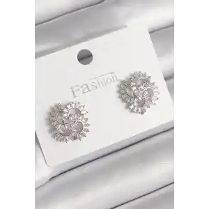 Pirinç Gümüş Renk Zirkon Taşlı Yonca Model Kadın Küpe
