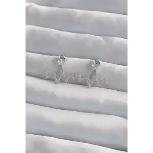 Pirinç Gümüş Renk Zirkon Taşlı Zikzak Küpe