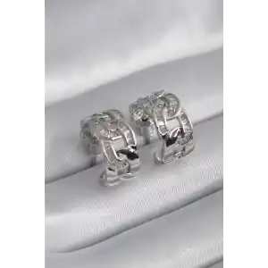 Pirinç Gümüş Renk Zirkon Taşlı Zincir Model Kadın Küpe