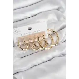 Pirinç Halka Model Gold Renk Kadın Set Küpe