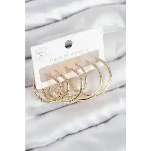 Pirinç Halka Model Gold Renk Kadın Set Küpe