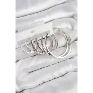 Pirinç Halka Model Gümüş Renk Kadın Set Küpe