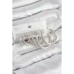 Pirinç Halka Model Gümüş Renk Kadın Set Küpe