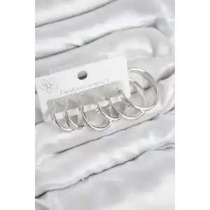 Pirinç Halka Model Gümüş Renk Kadın Set Küpe