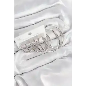 Pirinç Halka Model Gümüş Renk Kadın Set Küpe