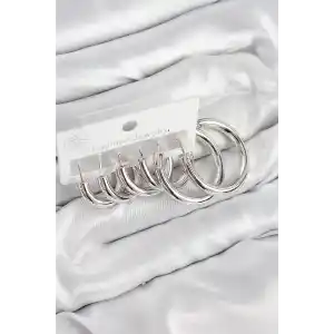 Pirinç Halka Model Gümüş Renk Kadın Set Küpe