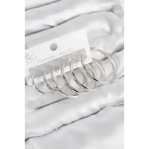 Pirinç Halka Model Gümüş Renk Kadın Set Küpe