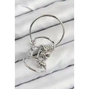 Pirinç Halkalı Model Gümüş Renk Kıkırdak Küpe