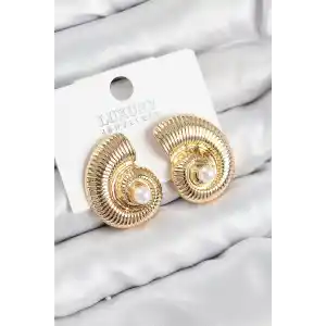 Pirinç İnci Detaylı Girdap Model Gold Renk Kadın Küpe