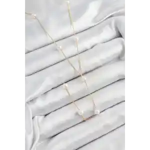 Pirinç İnci Figürlü Y Model Gold Renk Kadın Kolye